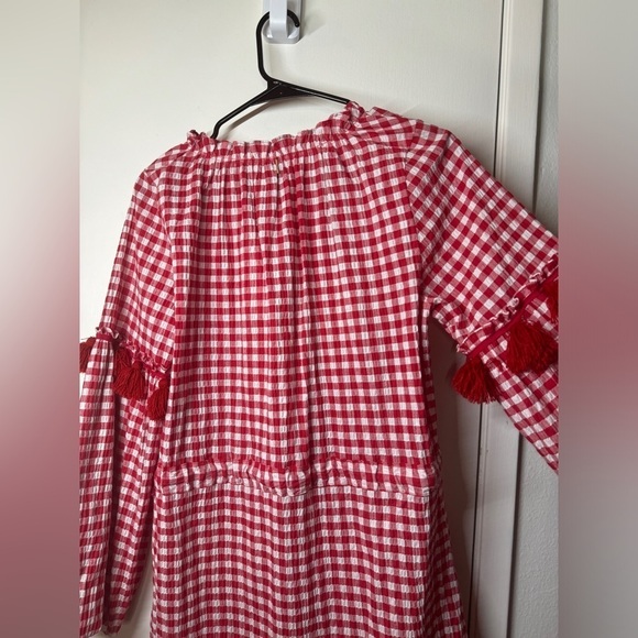 NWT Misa Los Angeles Lissbeth Red White Gingham Plaid Mini Boho Fringe Dress M - Picture 12 of 16